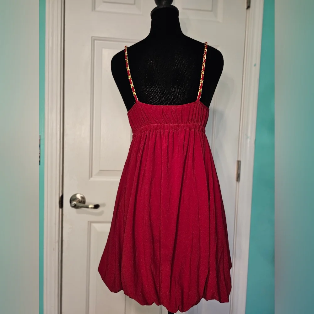 Forever 21 Y2K Red Mini Dress w/ Gold Chain Wrapped Straps Women's Sz M